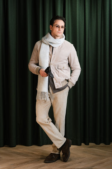 Bomber Jacket Suede Leather Beige