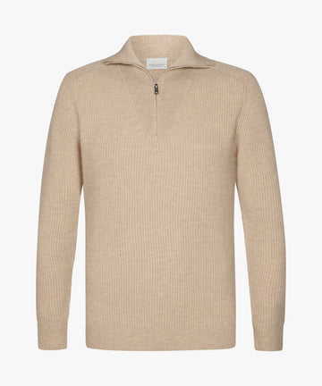 Pullover Half Zip Beige Ribbed