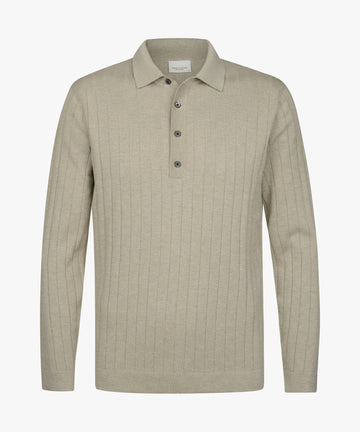 Ribbed Knit LS Polo Beige