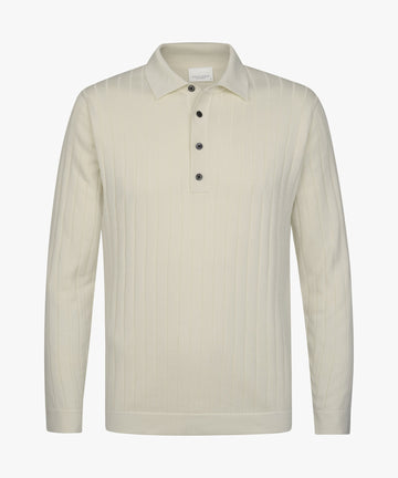 Ribbed Knit LS Polo Off White