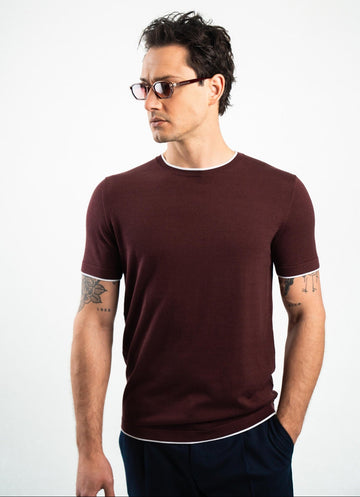 Knit T-Shirt two tone Bordeaux