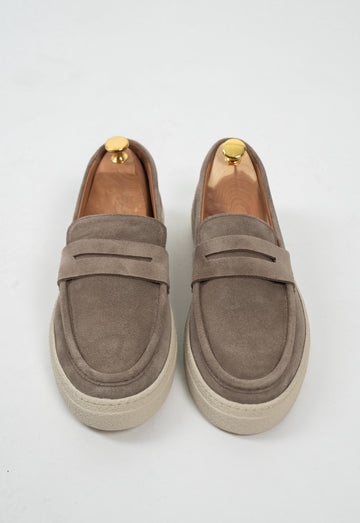 Suede Penny Loafer Taupe
